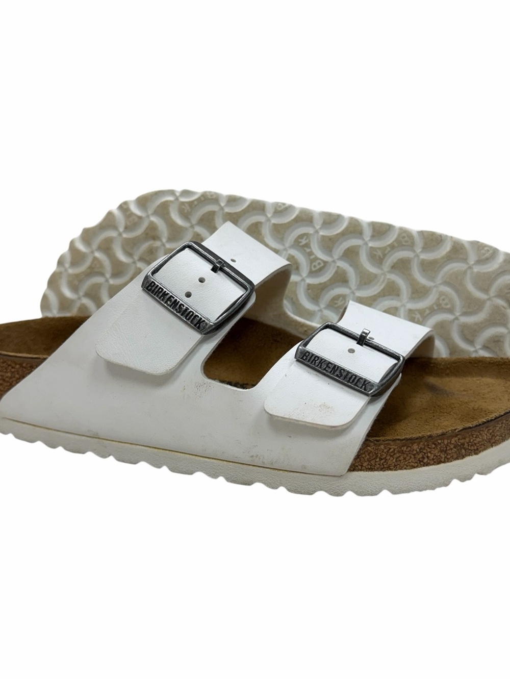 Birkenstock Arizona Womens 38 7 White Birko Flor Sandal Slide Slip On Buckle